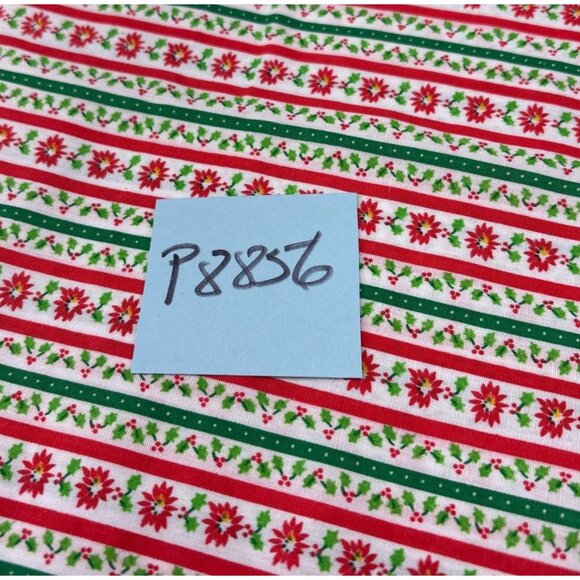 Christmas Striped Fabric Poinsettia & Holly 1/2 yard x 38" Red/Green Cotton Quil - Picture 8 of 10